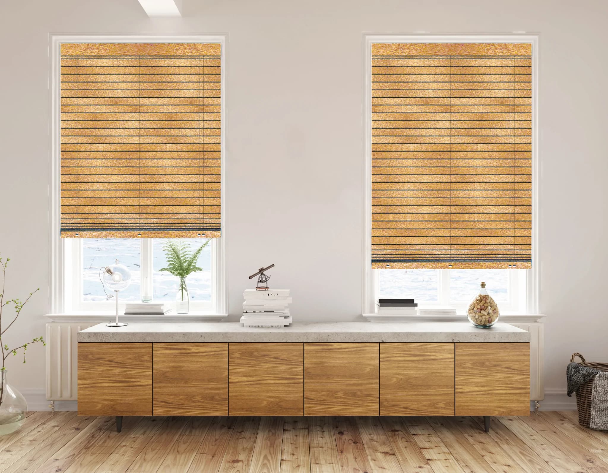 Custom wood window blinds installed in a Northern NJ home