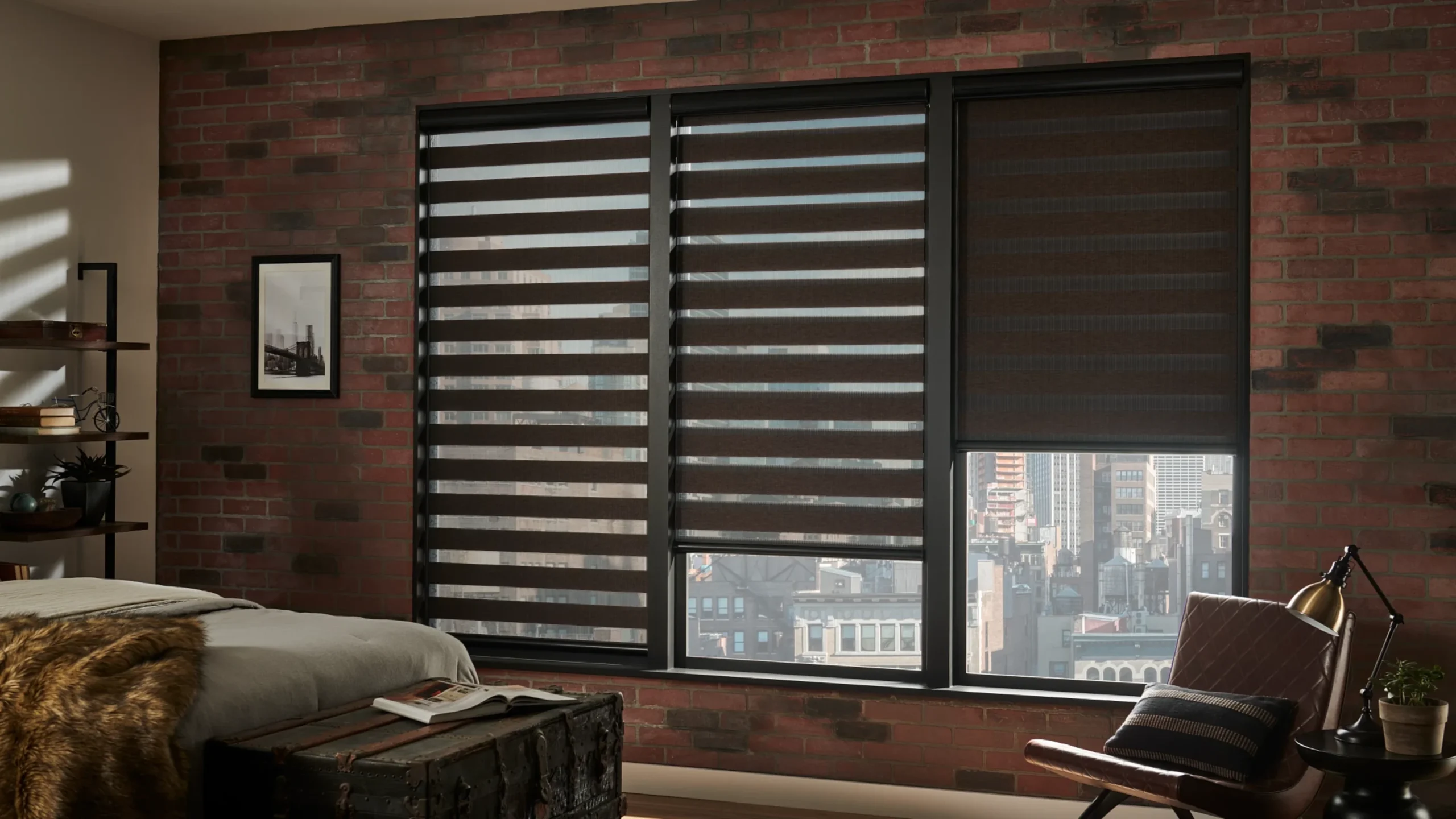 Zebra shades installed in a Northern NJ living room
